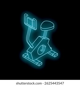 Bicicleta estacionária neon brilhando na escuridão, promovendo a saúde e a aptidão