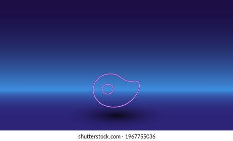 Neon steak symbol on a gradient blue background. The isolated symbol is located in the bottom center. Gradient blue with light blue skyline