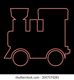 Neon steam locomotive - train red color vector illustration flat style light image