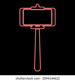 Neon stick holder for selfie red color vector illustration image flat style light