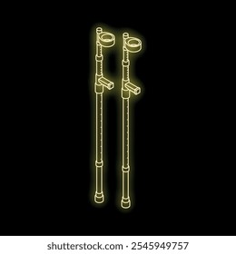 Néon stilts brilhando com luz amarela em um fundo preto, perfeito para temas de entretenimento e desempenho