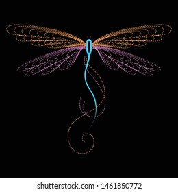 Neon Stitches Dragonfly Decoration Vector Element Design