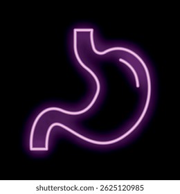 Neon stomach icon glowing on a dark background, representing digestive health
