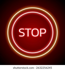 Neon Stop Warning Signs Vector Ideal For Hazard, Risk, Safety, Attention, Bankruptcy, Traffic, Industry Precaution, Construction, Security, Dangerous Symbol, Alert in Futuristic Cyberpunk Style