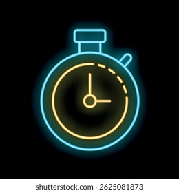 Neon stopwatch icon glowing, concept of time management or deadline