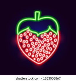 Icono Neon Strawberry. Ilustración vectorial de objeto alimentario.