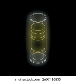 Neon street lamp glowing with yellow light on black background, concept of urban illumination and smart city technologies