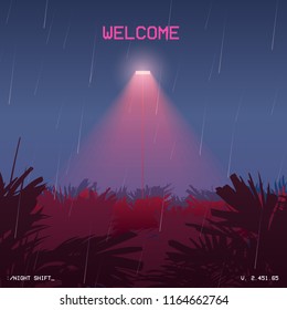 neon street lamp and jungle night illustration