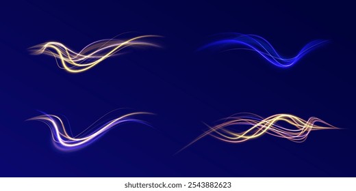 Neon striped light effect with fluid color. Abstract shining wave background. Magic screen design