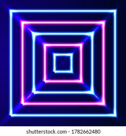 Neon striped lighting square. Abstract background. Vector illustration