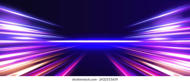 Neon stripes in the form of drill, turns and swirl. Speed of light concept background. Abstract background rotational border lines.	