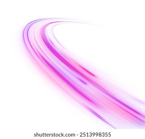 Neon stripes in the form of drill, turns and swirl. Illustration of high speed concept. Image of speed motion on the road. Abstract background png in blue and purple neon glow colors.	