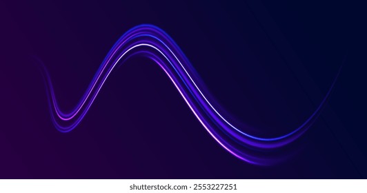 Neon stripes in the form of drill, turns and swirl. Speed of light concept background. Abstract background rotational border lines, png, effect, wave,neon,line.