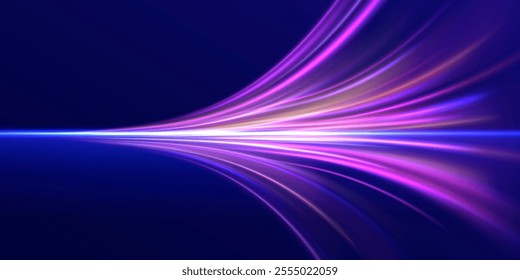 Neon stripes in the form of drill, turns and swirl. Speed of light concept background. Abstract background rotational border lines, png, effect, wave,neon,line.