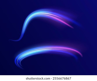 Neon stripes in the form of drill, turns and swirl. Speed of light concept background. Abstract background rotational border lines, png, effect, wave,neon,line.