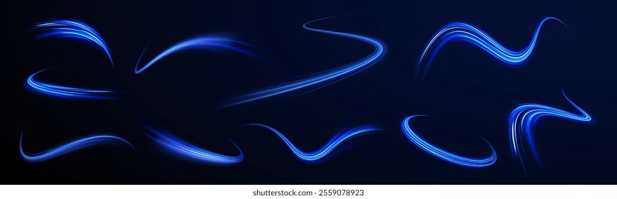 Neon stripes in the form of drill, turns and swirl. Speed of light concept background. Abstract background rotational border lines, png, effect, wave,neon,line. 