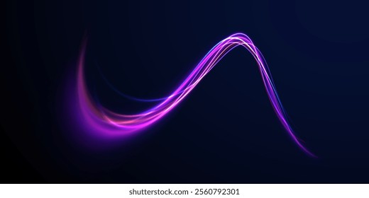 Neon stripes in the form of drill, turns and swirl. Speed of light concept background. Abstract background rotational border lines, png, effect, wave,neon,line.