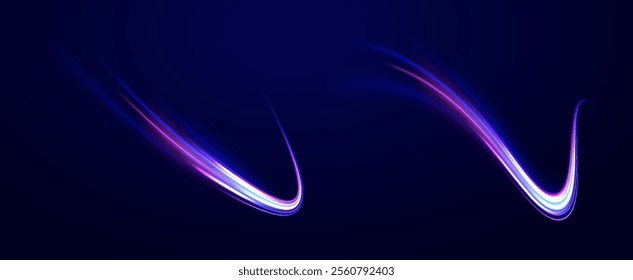 Neon stripes in the form of drill, turns and swirl. Speed of light concept background. Abstract background rotational border lines, png, effect, wave,neon,line. 