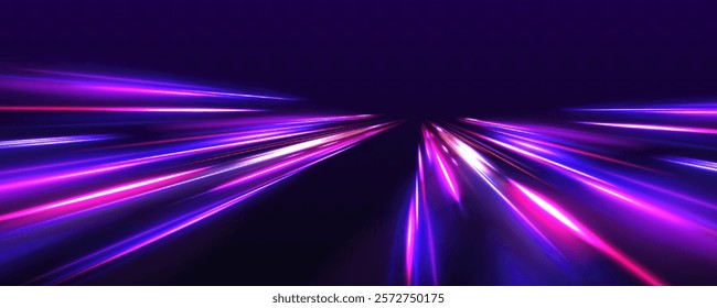 Neon stripes in the form of drill, turns and swirl. Speed of light concept background. Abstract background rotational border lines.