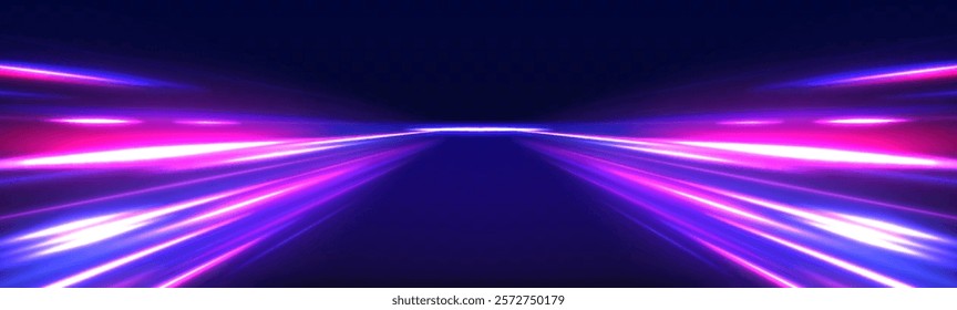 Neon stripes in the form of drill, turns and swirl. Speed of light concept background. Abstract background rotational border lines.	