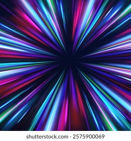 Neon stripes in the form of drill, turns and swirl. Speed of light concept background. Abstract background rotational border lines, png, effect, wave,neon,line. 