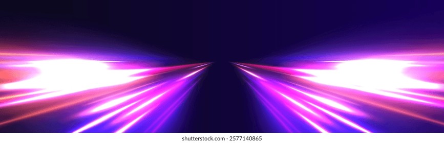 Neon stripes in the form of drill, turns and swirl. Speed of light concept background. Abstract background rotational border lines.	