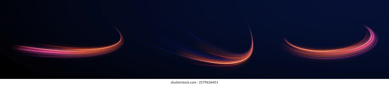 Neon stripes in the form of drill, turns and swirl. Speed of light concept background. Abstract background rotational border lines, png, effect, wave,neon,line. 