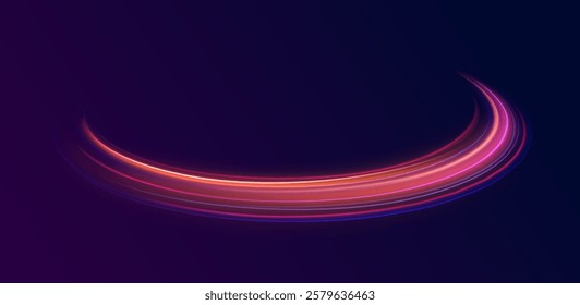 Neon stripes in the form of drill, turns and swirl. Speed of light concept background. Abstract background rotational border lines, png, effect, wave,neon,line. 