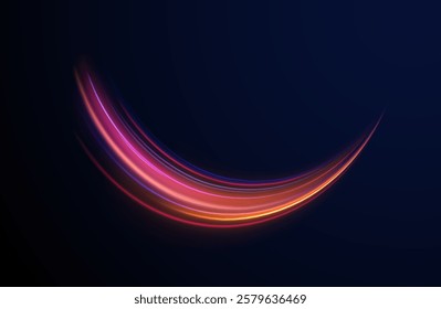 Neon stripes in the form of drill, turns and swirl. Speed of light concept background. Abstract background rotational border lines, png, effect, wave,neon,line. 