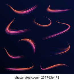 Neon stripes in the form of drill, turns and swirl. Speed of light concept background. Abstract background rotational border lines, png, effect, wave,neon,line. 