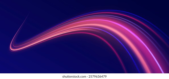 Neon stripes in the form of drill, turns and swirl. Speed of light concept background. Abstract background rotational border lines, png, effect, wave,neon,line. 