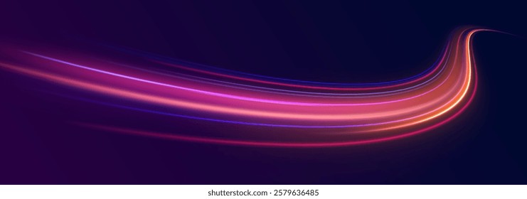 Neon stripes in the form of drill, turns and swirl. Speed of light concept background. Abstract background rotational border lines, png, effect, wave,neon,line. 