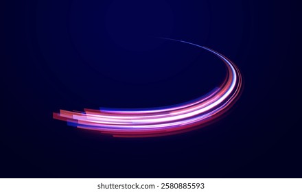 Neon stripes in the form of drill, turns and swirl. Speed of light concept background. Abstract background rotational border lines, png, effect, wave,neon,line. 