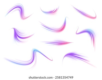 Neon stripes in the form of drill, turns and swirl. Speed of light concept background. Abstract background rotational border lines, png, effect, wave,neon,line. 