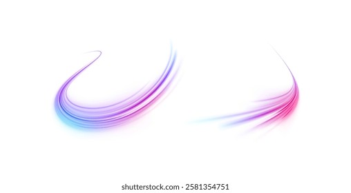 Neon stripes in the form of drill, turns and swirl. Speed of light concept background. Abstract background rotational border lines, png, effect, wave,neon,line. 