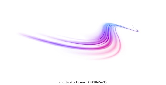 Neon stripes in the form of drill, turns and swirl. Speed of light concept background. Abstract background rotational border lines, png, effect, wave,neon,line. 