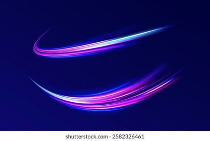 Neon stripes in the form of drill, turns and swirl. Speed of light concept background. Abstract background rotational border lines, png, effect, wave,neon,line. 