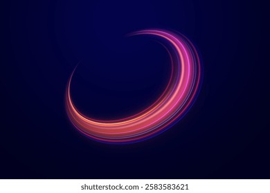 Neon stripes in the form of drill, turns and swirl. Speed of light concept background. Abstract background rotational border lines, png, effect, wave,neon,line.