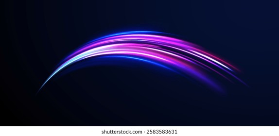 Neon stripes in the form of drill, turns and swirl. Speed of light concept background. Abstract background rotational border lines, png, effect, wave,neon,line. 