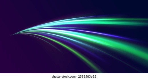 Neon stripes in the form of drill, turns and swirl. Speed of light concept background. Abstract background rotational border lines, png, effect, wave,neon,line. 
