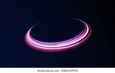 Neon stripes in the form of drill, turns and swirl. Speed of light concept background. Abstract background rotational border lines, png, effect, wave,neon,line. 