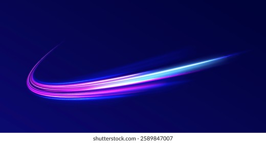 Neon stripes in the form of drill, turns and swirl. Speed of light concept background. Abstract background rotational border lines, png, effect, wave,neon,line. 