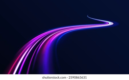 Neon stripes in the form of drill, turns and swirl. Speed of light concept background. Abstract background rotational border lines, png, effect, wave,neon,line. 