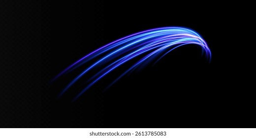 Neon stripes in the form of drill, turns and swirl. Speed of light concept background. Abstract background rotational border lines, png, effect, wave,neon,line.