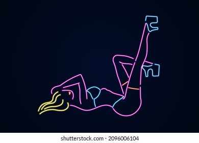 Neon stripper dancer. Glowing line woman with his heels raised upside down strip bar symbol with hot erotic dances and attractive sexy vector girls