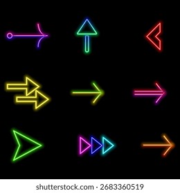 Neon style arrows icon set. Black arrow vector collection. Arrow. Cursor. Modern simple arrows. arrow icon.
