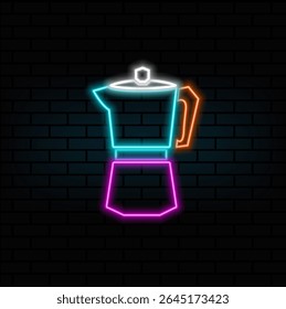 neon style. blender concept icon illustration. Steel retro coffee pot icon in flat style isolated vector illustration.