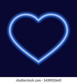 Neon style, blue, glowing heart shape.