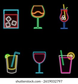 neon style. Cocktails neon icon set. Cocktails collection neon signs.drinks icons. various models.
