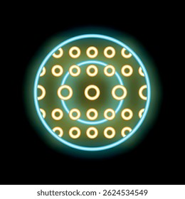 Neon style concentric circles forming a pattern on a black background